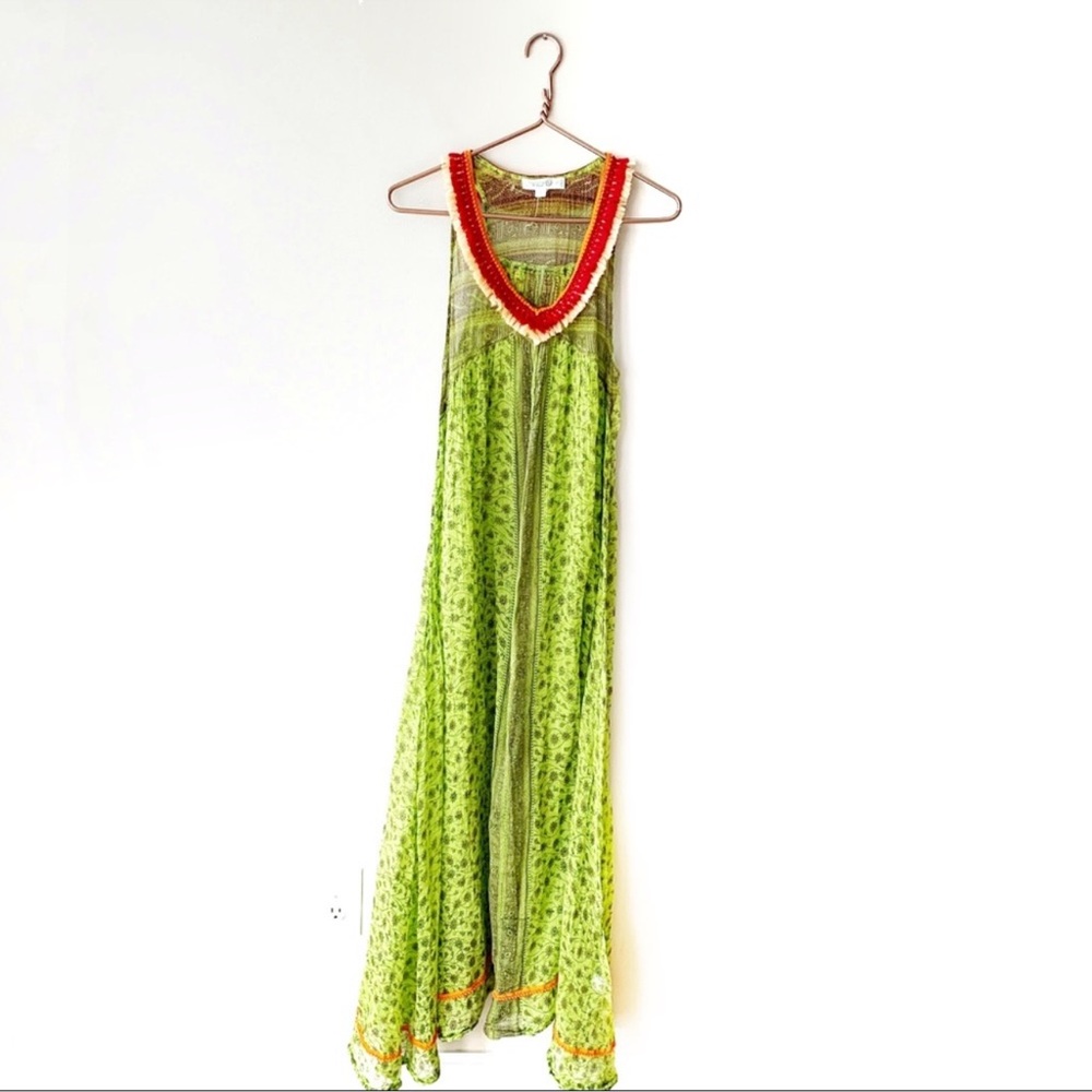 Poupette St Barth Size 1 Small Green Sheer Coverup Maxi Caftan Dress